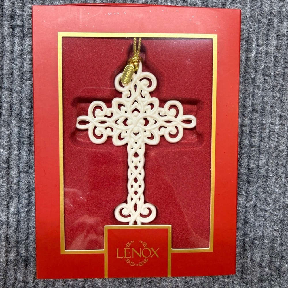 Lenox 2025 Snow Fantasies Cross Ornament Ivory Porcelain Gold Tassel